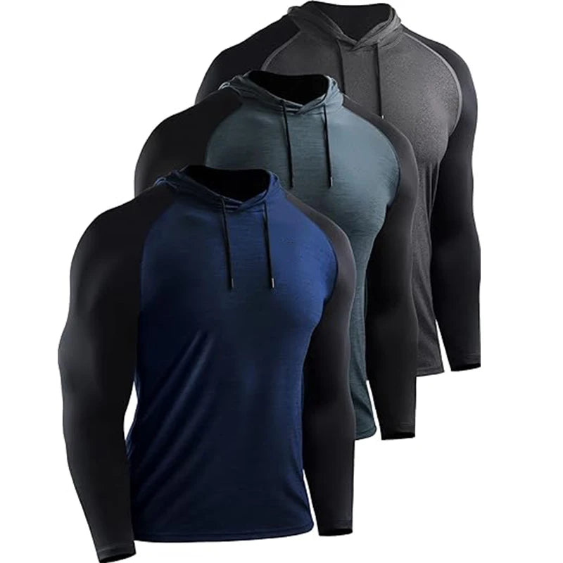 Running T Shirt Men Sportswear Long Sleeve T-shirt Hooded Gym Fitness Jersey Training Workout Clothing Muscle Sport Shirts Men