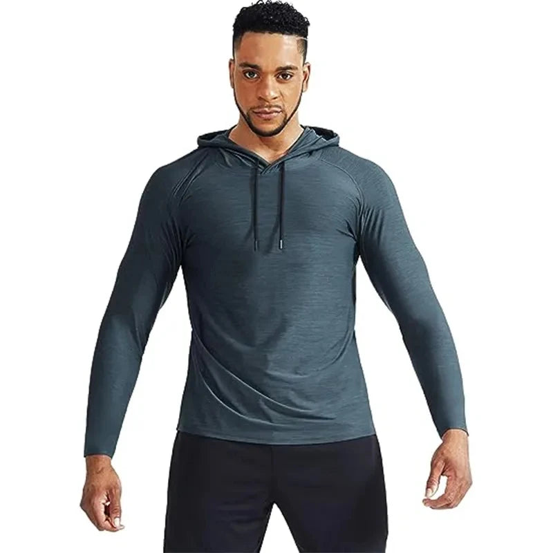 Running T Shirt Men Sportswear Long Sleeve T-shirt Hooded Gym Fitness Jersey Training Workout Clothing Muscle Sport Shirts Men