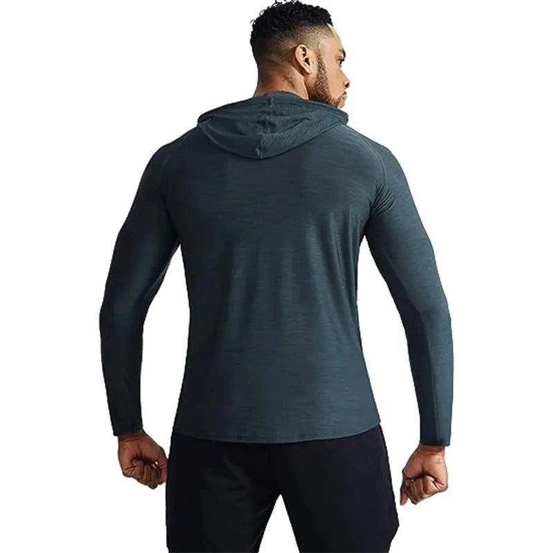 Running T Shirt Men Sportswear Long Sleeve T-shirt Hooded Gym Fitness Jersey Training Workout Clothing Muscle Sport Shirts Men